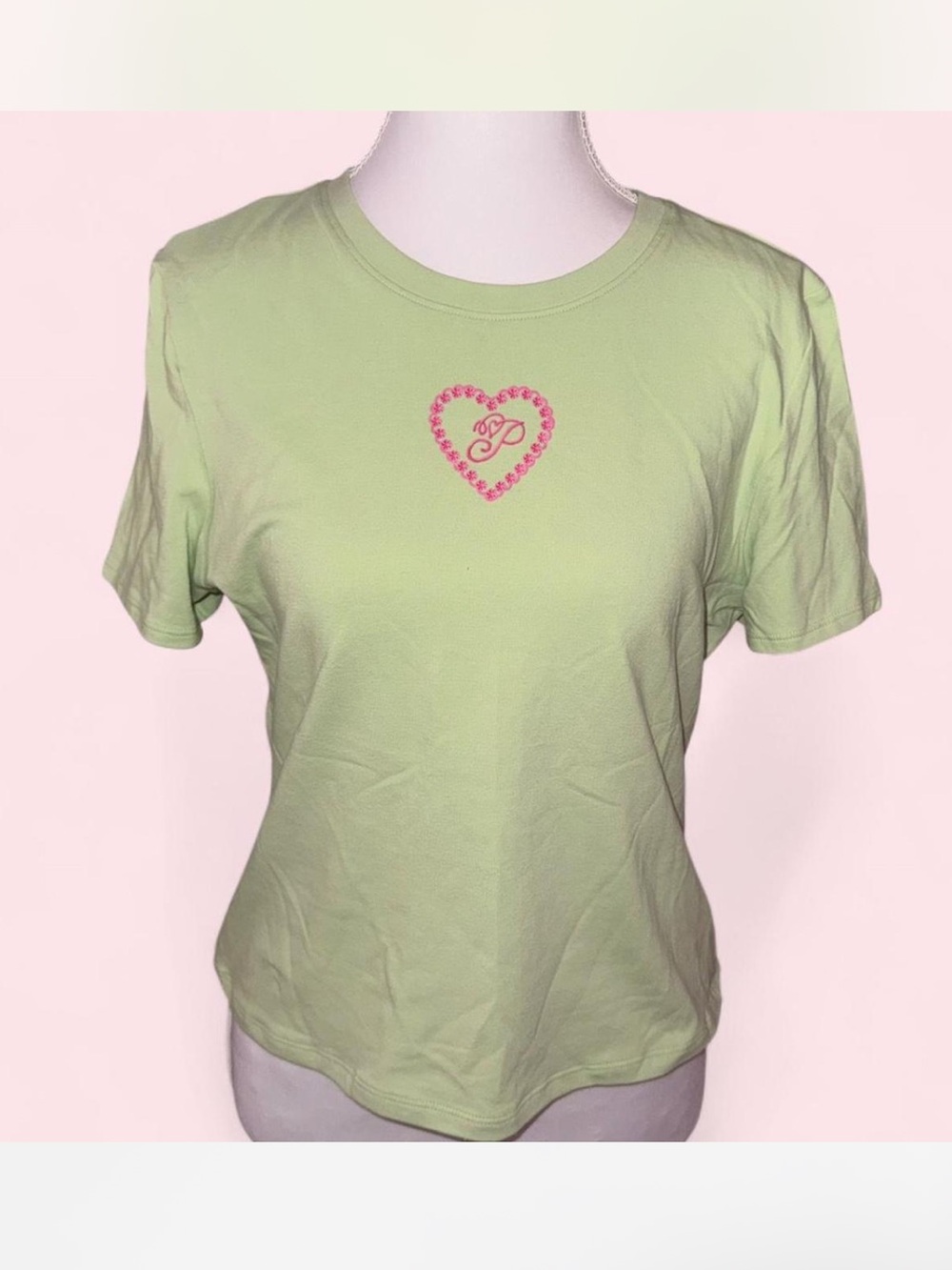 PINK Victoria's Secret Light Green Tee with Pink Heart Logo